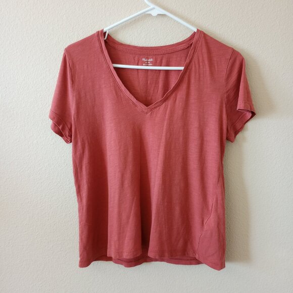 Madewell Earthy Clay V Neck Tee Minimalist Boho Fall Layering Essential - Picture 1 of 7